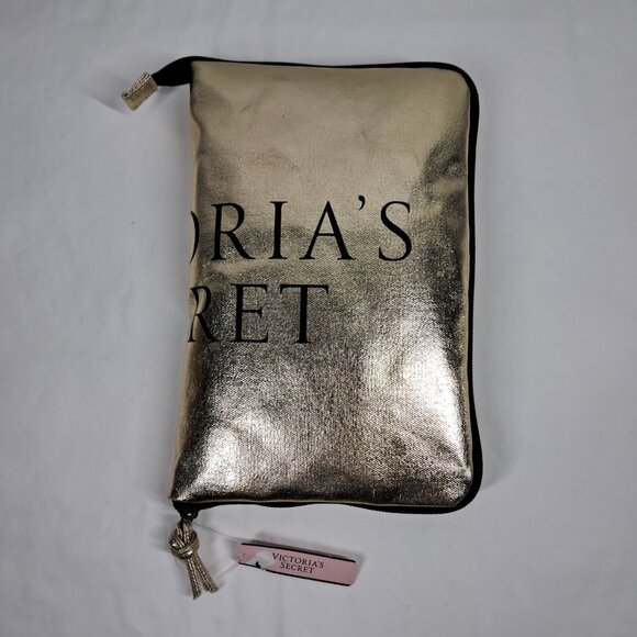NWT's Victoria's Secret Gold Metallic Compact Weekender Tote Duffle Shopper Bag - Picture 2 of 10